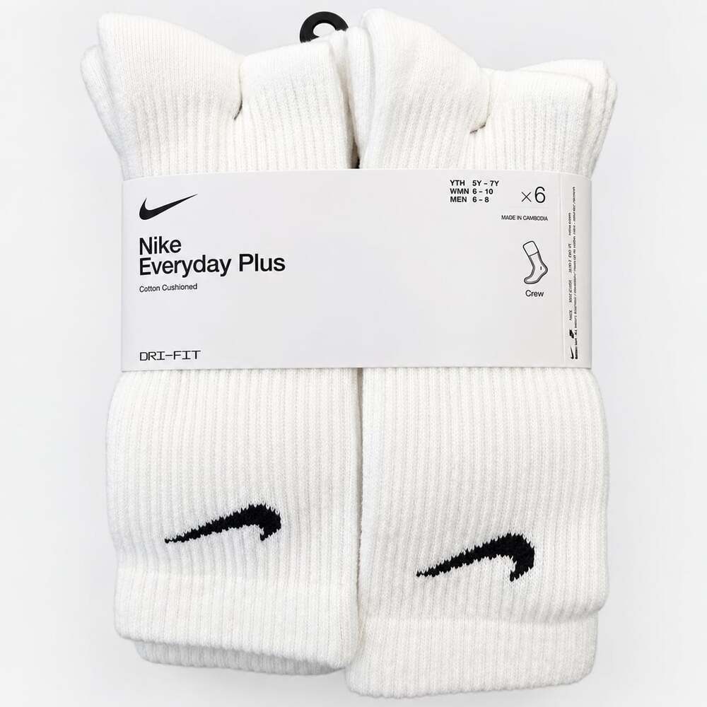Nike Everyday Plus Dri-FIT Crew Socks – 6 Pack – White – NEW